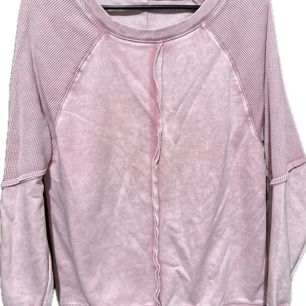 SHEWIN- women’s pink waffle knit raglan sleeve sweatshirt size S NWOT
